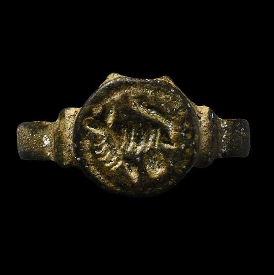 Merovingian Bronze Ring with Boars Head