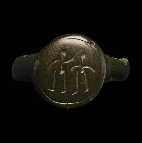 Eastern European Medieval Bronze Ring with Stylised Figures