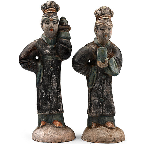 Chinese Qing Green Glazed Terracotta Retainer Pair
