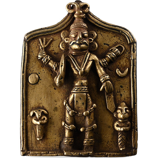 Sacred Brass Plaque with Shiva and Attendants
