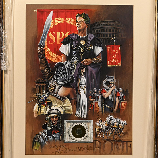 Bronze Roman Coin and Framed Limited Edition Print