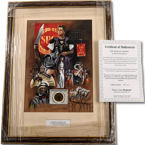 Bronze Roman Coin and Framed Limited Edition Print