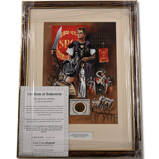 Bronze Roman Coin and Framed Limited Edition Print