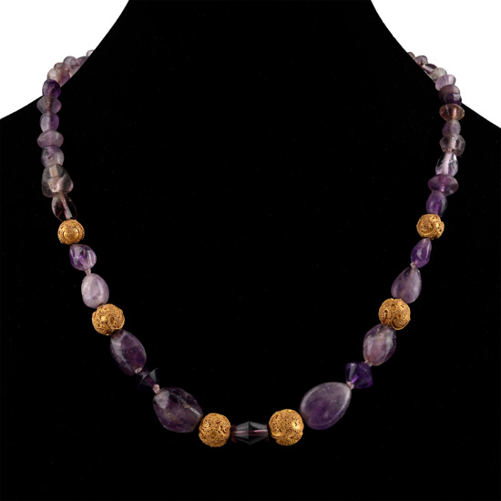 Western Asiatic Amethyst Bead Necklace with Gold Beads