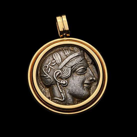 Greek Silver Tetradrachm of Athens in Gold Pendant
