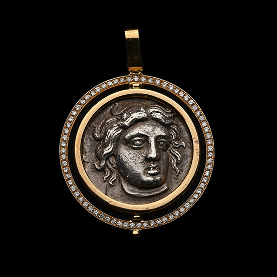 Greek Silver Didrachm of Rhodes in Gold Pendant