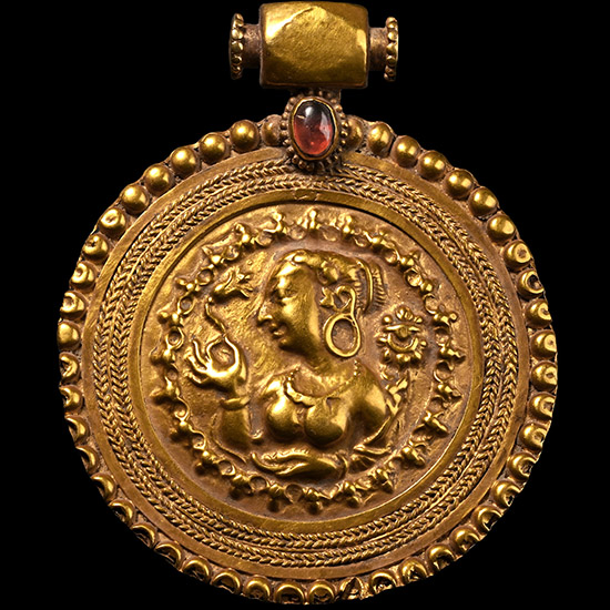 Large Kushan Gold Pendant with Bust of a Goddess