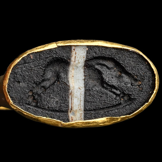 Roman Gold Ring with Glass Boar Intaglio