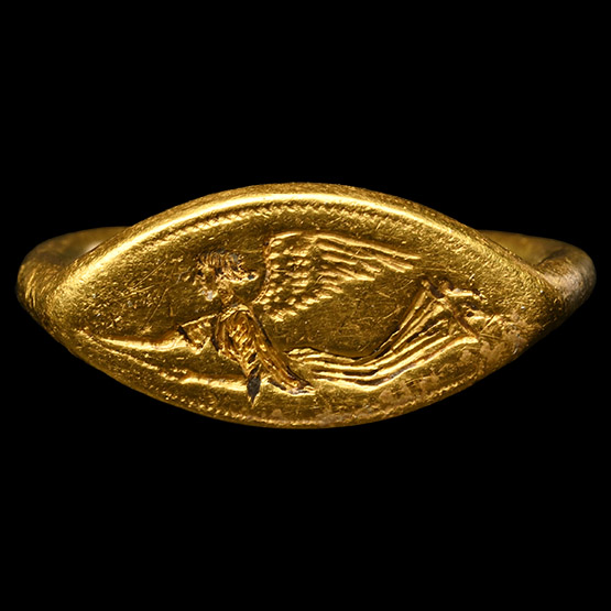 Greek Gold Ring Engraved with Goddess Nike