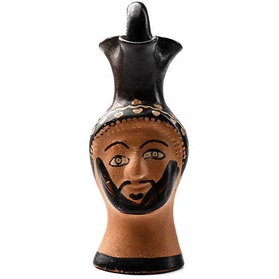 Greek Plastic Oinochoe with a Bust of a Bearded Man
