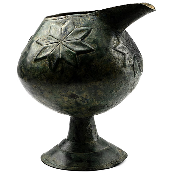Elamite Bronze Spouted Vessel with Floral Design