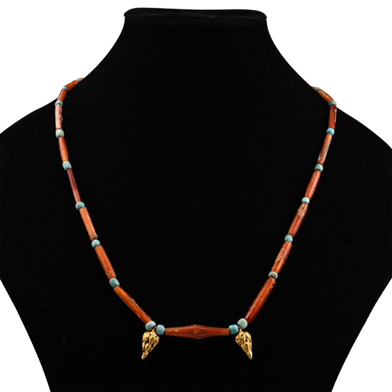 Western Asiatic Gold Necklace with Carnelian Beads and Gold Grape Pendants