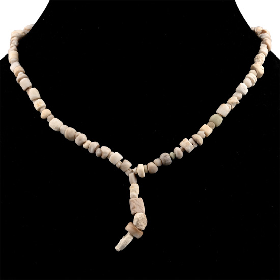 Western Asiatic White and Beige Stone Bead Necklace String