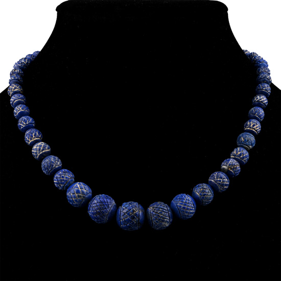 Bactrian Style Carved Lapis Lazuli and Other Bead Necklace String