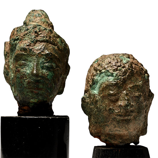 South East Asian Bronze Buddha Head Group