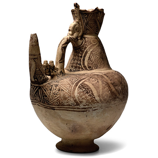 Large Western Asiatic Terracotta Bichrome Vessel with Handle