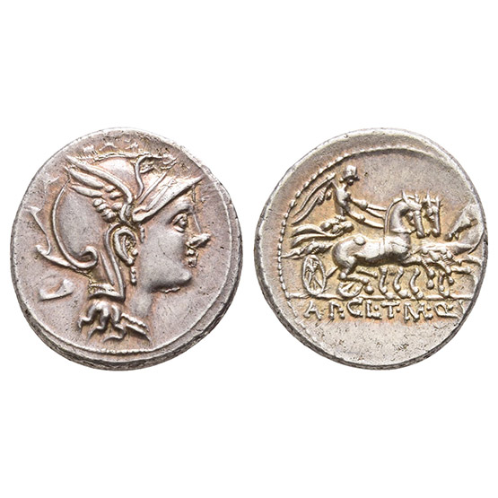 Appius Claudius Pulcher, T. Manlius Mancinus and Q. Urbinus AR Denarius.