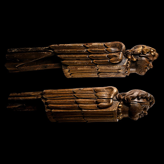 Massive Medieval Gilt Oak Hammer Beam Roof Angel Pair