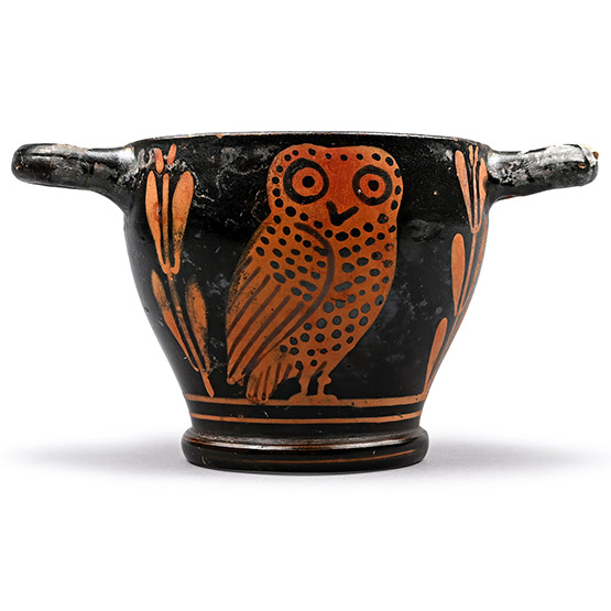 Large Greek Red-Figure Skyphos with Owl
