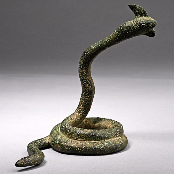 Archaic Greek Bronze Statuette of a Coiled and Rearing Snake