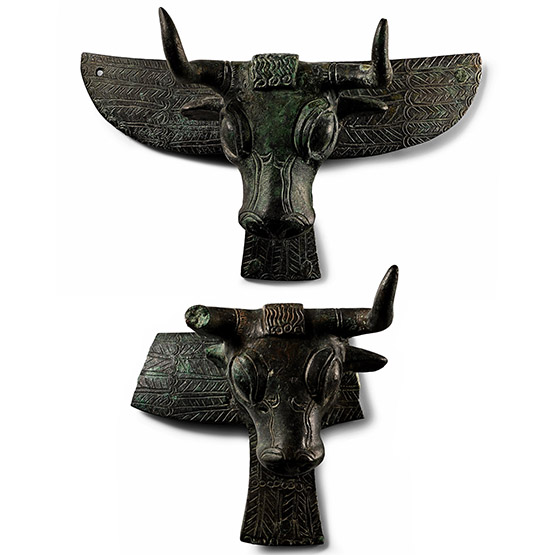 Urartu Bull-Headed Bronze Cauldron Applique Pair