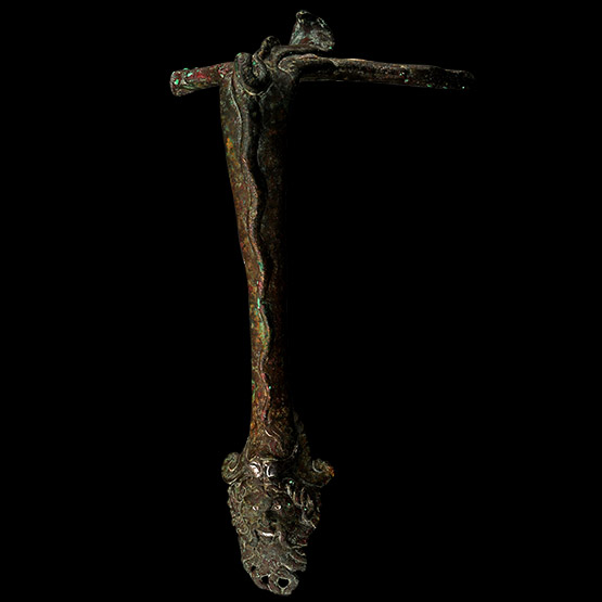 Roman Bronze Vessel Handle with Face