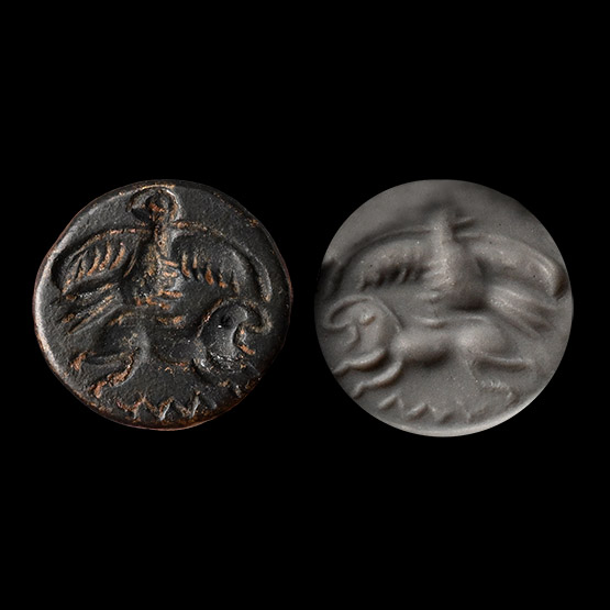 Urartu Hematite Stamp Seal with Eagle and Lion