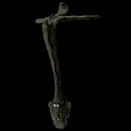 Roman Bronze Vessel Handle with Face
