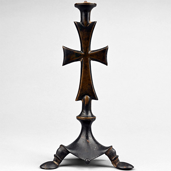 Medieval Bronze Altar Cross on Tripod Base