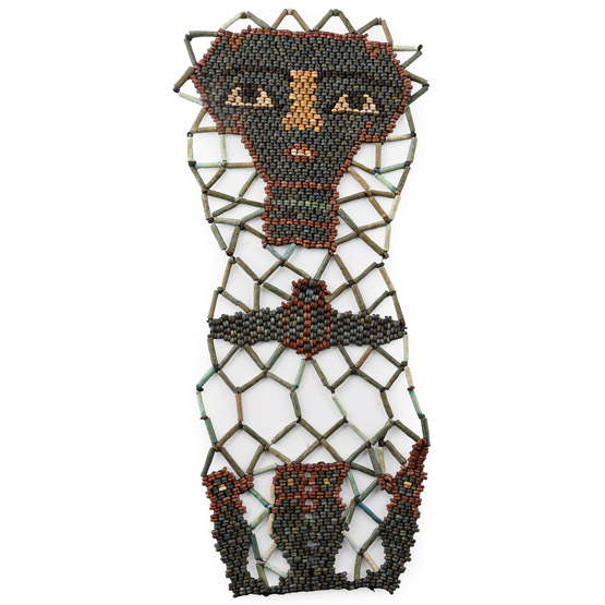 Egyptian Faience Mummy Bead Mask with Scarab and Four Sons of Horus