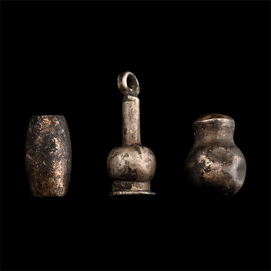 Egyptian Silver Poppy Amulet and Beads