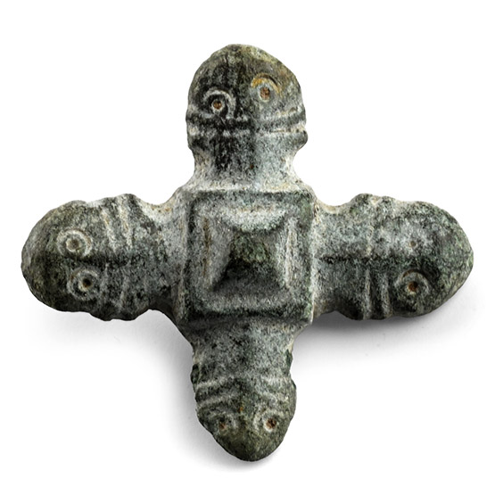 Dark Age Bronze Cruciform Human-Headed Stud Decoration