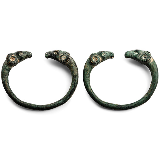 Western Asiatic Style Silver Inlaid Bronze Bracelet Pair