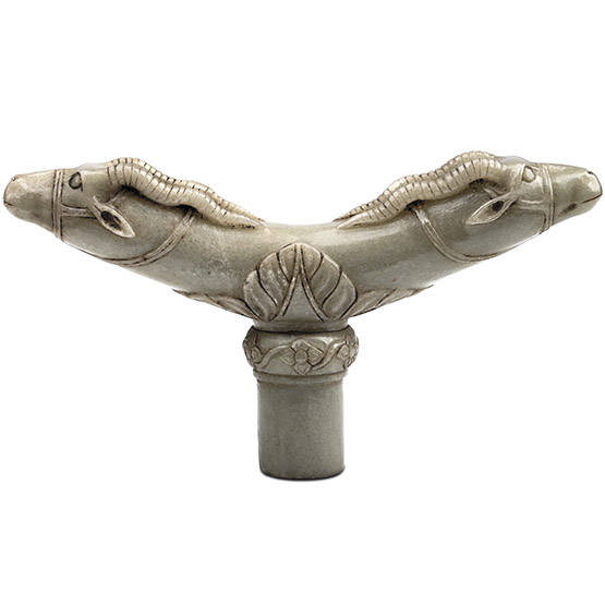 Indian Carved Jade Ibex-Headed Walking Stick Handle