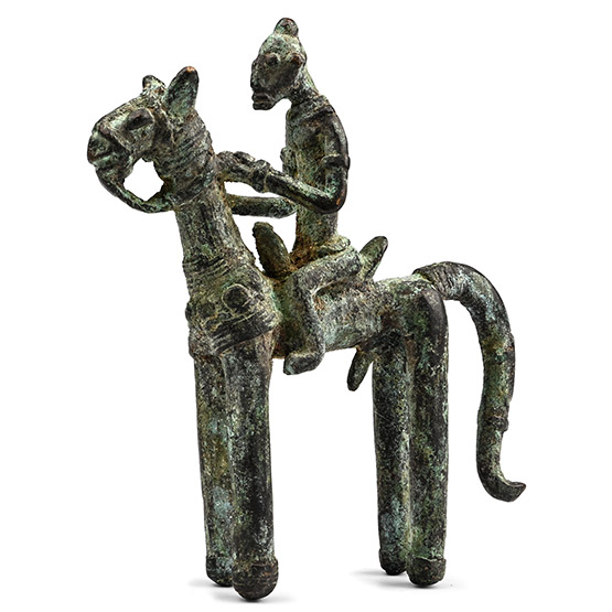 African Tribal Bronze Horse and Rider Figure