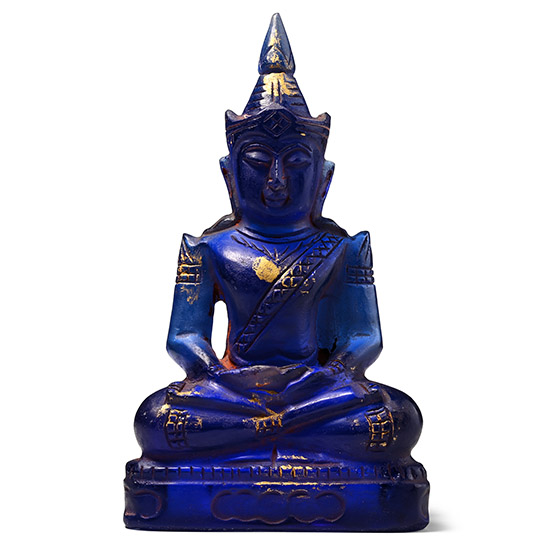 Thai Gilt Cobalt Blue Glass Seated Buddha