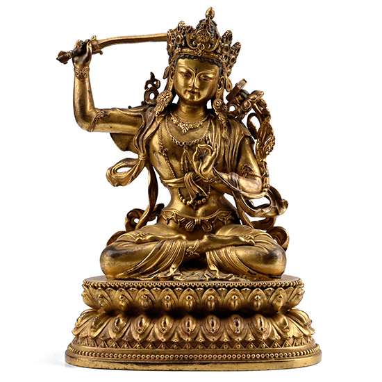Tibetan Gilt Bronze Seated Figure of Manjushri
