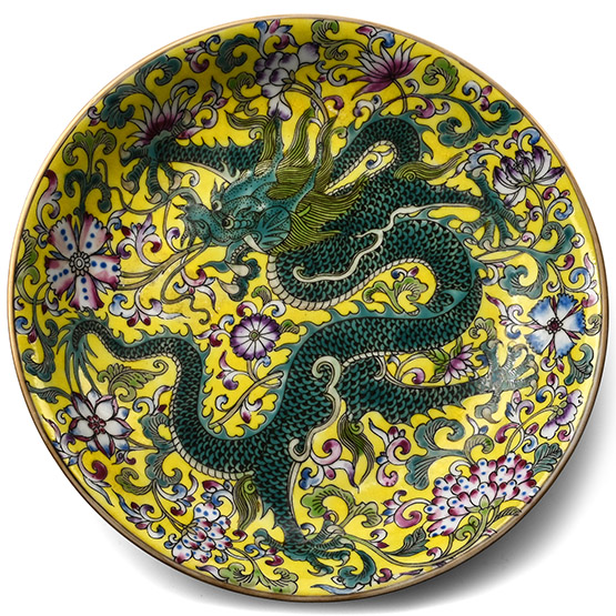 Chinese Glazed Ceramic Dragon Dish
