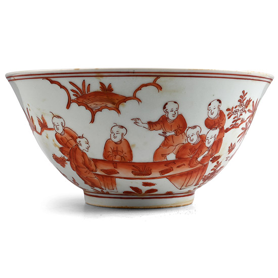 Large Chinese Glazed Ceramic Scenic Bowl