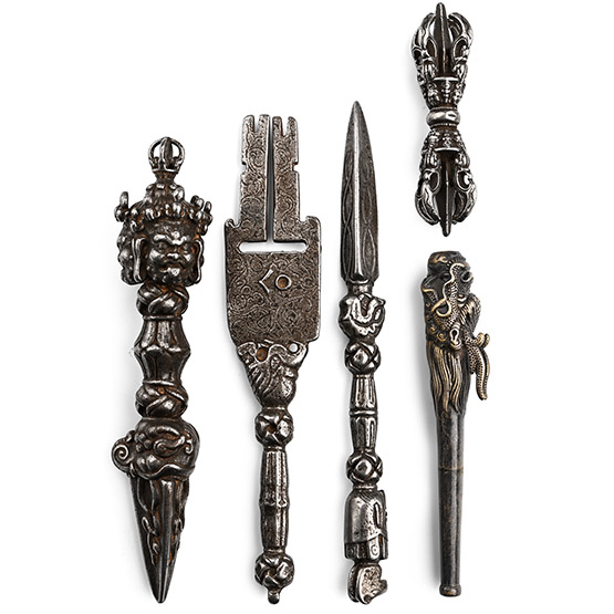 Tibetan Iron Ceremonial Buddhist Artefact Group