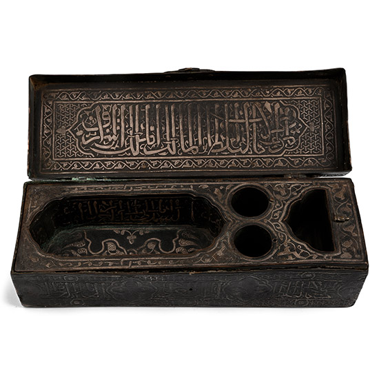 Large Mamluk Style Inlaid Iron Pen Box