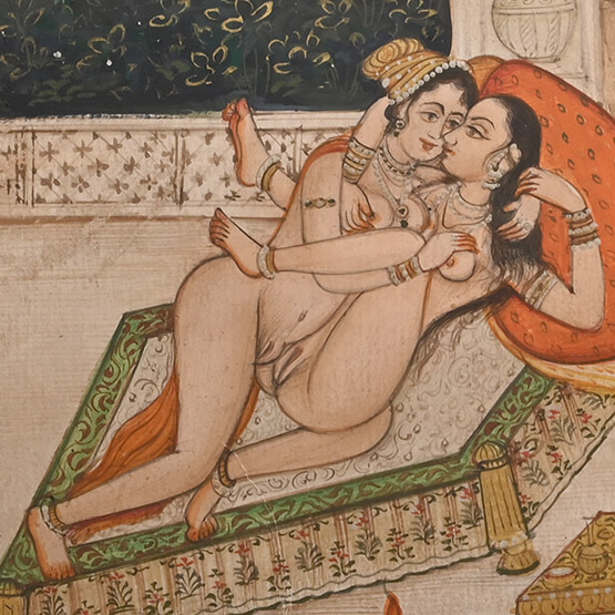 Indian Painted Miniature Leaf with Erotic Scene