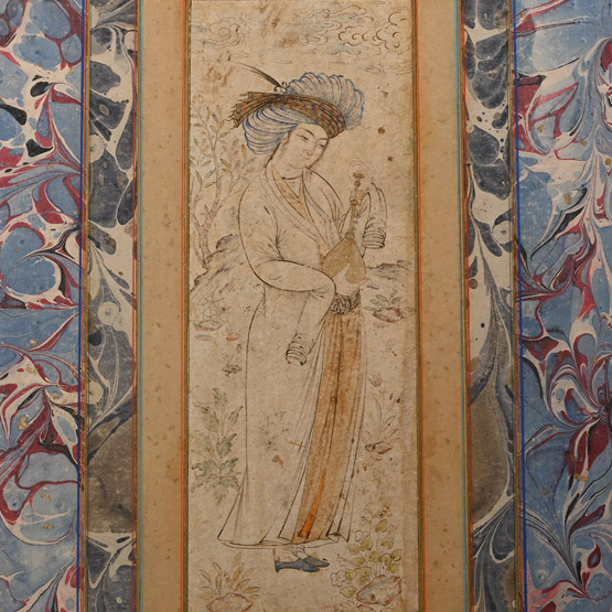 Persian Painted Miniature Leaf with Noble Lady