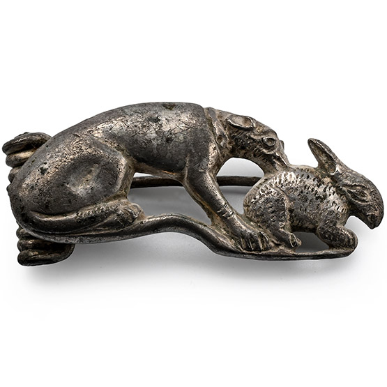 Roman Silver Hare and Hound Brooch
