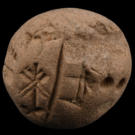 Old Akkadian Terracotta Round Cuneiform Tablet Recording Amounts of Grain