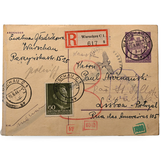 Poland. World War II Post Card with Stamps.
