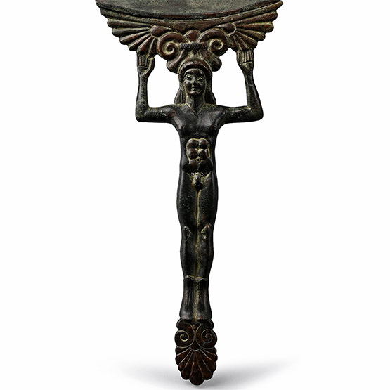Greek Bronze Kouros Patera Handle with Bowl