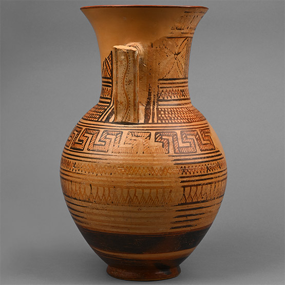 Large Greek Terracotta Oinochoe with Swastikas