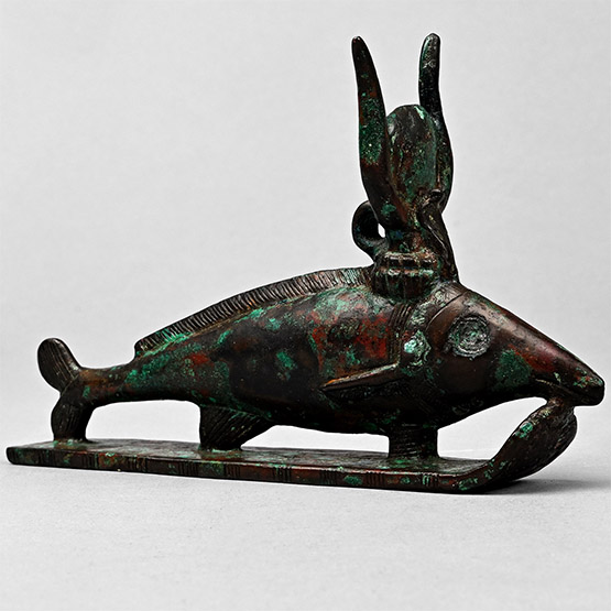 Very Large Egyptian Bronze Oxyrhynchus Fish of Per-Medjed with Hieroglyphic Inscription