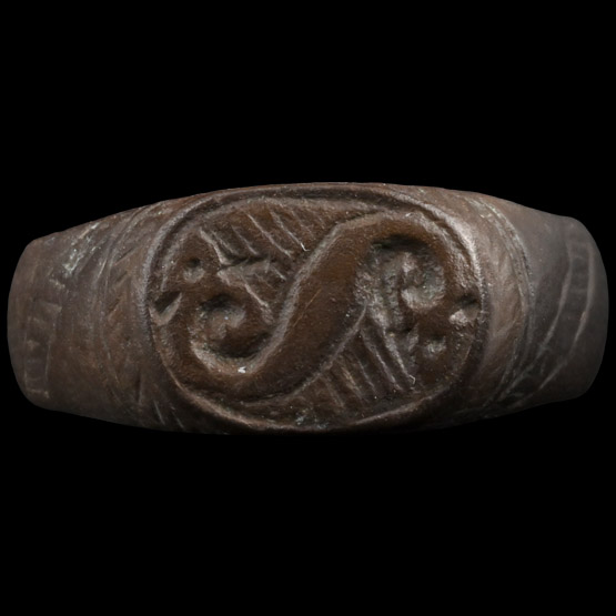 Byzantine Bronze Ring with S-Shaped Dragon